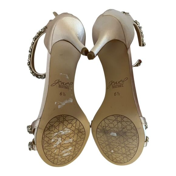 Badgley Mischka | Caroline Champagne Embellished Strap Evening Shoe Heels 6.5 - Picture 6 of 13